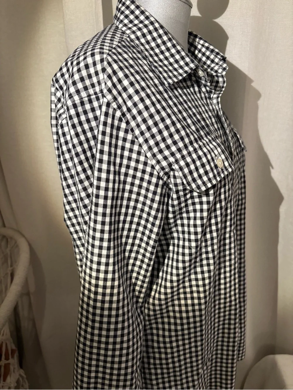 Michael Kors Black White Gingham Button Down Shirt 100% Cotton Sz Medium